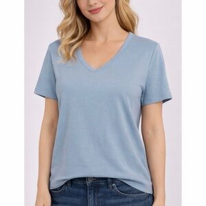 STYLE & CO. • Dusty Blue Classic V-Neck Short Sleeve Basic Tee, S
